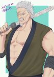  1boy bara character_request facial_hair goatee highres kingdom_(series) large_pectorals looking_at_viewer male_focus mature_male muscular muscular_male old old_man open_clothes over_shoulder pectoral_cleavage pectorals shirt short_hair sleeveless sleeveless_shirt solo strongman_waist sword sword_over_shoulder thick_eyebrows thick_mustache wakwak_sam weapon weapon_over_shoulder white_hair wrinkled_skin 