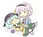  :3 ^_^ belly_rub blush_stickers bow chibi closed_eyes drawfag eyeball green_hair hat hat_bow headband heart komeiji_koishi komeiji_satori lowres multiple_girls pink_hair short_hair siblings sisters skirt smile socks sun_hat third_eye touhou |_| 