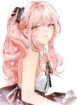  1girl black_ribbon highres original pink_eyes pink_hair ribbon side_ponytail smile tanu0706 white_background 