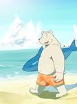  bear clothing cool_colors inflatable kotori lifesaver looking_at_viewer male mammal overweight polar_bear seaside shorts solo 
