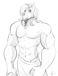 abs alexzandr_sokolov anthro biceps black_nose bottomwear broad_shoulders candy canid canine canis clothing dessert food hair hi_res lollipop long_hair male mammal mikeknight19 muscular navel pecs shorts sketch solo thigh_up waist wolf