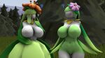 16:9 2023 3d_(artwork) anthro baek-myo big_breasts breasts digital_media_(artwork) duo eye_contact featureless_breasts female flower generation_5_pokemon genitals grass green_body green_skin hair hi_res hisuian_form hisuian_lilligant lilligant looking_at_another nintendo nude orange_sclera pink_sclera plant pokemon pokemon_(species) pokemorph pussy question_mark regional_form_(pokemon) source_filmmaker tree white_body white_eyes white_skin widescreen