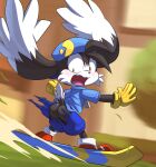 bandai_namco black_body black_fur blush butt clothing embarrassed fur hi_res hybrid klonoa klonoa_(series) lkiws looking_back male solo torn_clothing wardrobe_malfunction white_body white_fur