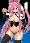  animal_ears bare_shoulders bell blazblue blush bow breasts cat_ears cleavage cosplay detached_sleeves glasses gloves kneehighs kokonoe long_hair lowleg lowleg_panties maid medium_breasts nipples panties paw_pose pink_hair solo tanabe_(studio_tiamat) thighhighs thong twintails underwear yellow_eyes 