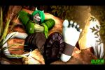 3d_(artwork) absurd_res anthro black_border boots border bottomwear caryll_(chappey) chappey clothed clothing colored_nails digital_media_(artwork) feet female foot_fetish foot_focus footwear hi_res jacket lizard nails nature pants petruz_(copyright) reptile scalie smug socks solo source_filmmaker stirrup_socks stirrups topwear watermark