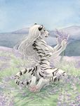 feline female flower hair kneeling long_hair mammal nude shinigamigirl solo tiger 
