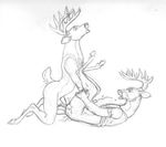  anal_penetration anthro black_and_white cervine chris_mckinley deer duo eyes_closed gay hooves lying male mammal moan monochrome on_back orgasm penetration sex sketch stag 