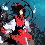  1girl black_hair closed_mouth commentary_request fire flat_chest highres horns kaigen_1025 konngara_(touhou) long_sleeves red_eyes red_horns red_skirt red_vest ribbon shirt single_horn sketch skirt solo touhou touhou_(pc-98) vest white_fire white_ribbon white_shirt 