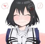  ! 1girl black_hair blush closed_eyes closed_mouth dated gloves haguro_(kancolle) haguro_kai_ni_(kancolle) hair_ornament hand_on_own_hip heart interlocked_fingers kantai_collection mido006 nose_blush short_hair signature simple_background solo spoken_exclamation_mark spoken_heart sweat tears two-tone_background upper_body wavy_mouth white_gloves 
