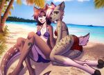 anthro beach big_butt blep breasts butt clothing curvy_figure deer duo female fish hi_res hourglass_figure hybrid kunstwaffe mammal marine mustelid otter seaside shark shark_tail sitting sitting_on_ground swimwear thick_thighs tongue tongue_out wide_hips