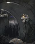  coat crowd dog exit headphones london london_underground mammal music public_transport rails retriever sign solo subway train_tracks tunnel vrass 