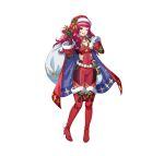  1girl blue_cape bodysuit boots breasts cape cleavage fire_emblem fire_emblem_engage fire_emblem_heroes hair_ornament hat holding holding_sack ice_pick katze-reis-kuchen--nyankoromochi long_hair medium_breasts mistletoe mistletoe_hair_ornament multicolored_cape multicolored_clothes official_alternate_costume official_art open_mouth red_bodysuit red_cape red_footwear red_hair sack santa_hat smile solo star_(symbol) star_hair_ornament star_print thigh_boots yunaka_(fire_emblem) yunaka_(fire_emblem)_(spirited_envoy) 