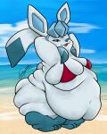 absurd_res anthro beach big_breasts big_butt bra breasts butt chubbyfennec clothing eeveelution female generation_4_pokemon glaceon hi_res huge_breasts huge_butt morbidly_obese morbidly_obese_anthro morbidly_obese_female nintendo obese obese_anthro obese_female ofat_female overweight overweight_anthro overweight_female pokemon pokemon_(species) seaside solo swim_(disambiguation) thick_thighs underwear