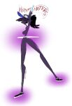 anthro black_hair breasts canid canine clothing culpeo_fox dancing excited fantasy_feather featureless_breasts featureless_crotch female flags glowing hair happy hat headgear headwear lycalopex mammal neon_shoes nude nude_female pristilla_culpeu purple_body rocketpepa smile stripper