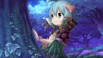  1girl ahoge blue_eyes blue_hair forest gate_of_nightmares hair_ornament heart heart_hair_ornament highres ivy jewelry meruru_(gate_of_nightmares) nature necklace night official_art outdoors short_hair solo tree 