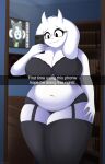 absurd_res anthro big_breasts boss_monster bovid bra breasts caprine cellphone cleavage clothed clothing electronics female foxsuo fur hand_on_hip hi_res holding_cellphone holding_object holding_phone legwear mammal mature_female mirror panties phone reflection selfie solo thick_thighs thigh_highs toriel undertale undertale_(series) underwear white_body white_fur