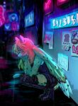 anthro cheetah digital_media_(artwork) domestic_cat felid feline felis female hi_res mammal model_sheet neon raining solo yoyi_kori