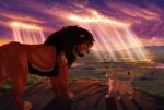 acacia_tree arm_tuft barbary_lion black_mane blonde_highlights brown_body brown_mane brown_nose carnivore cloud cloudscape cloudy cloudy_sky detailed_background disney duo ear_tuft elbow_tuft fan_character father_(lore) father_and_child_(lore) father_and_son_(lore) felid feral fur grasslands hair hi_res highlights_(coloring) jabari_(brave_king_shishio) leg_markings lion looking_at_another lynxbrush makali_(brave_king_shishio) male male/male mammal mane markings multicolored_body multicolored_fur multicolored_hair orange_clouds orange_eyes pantherine parent_(lore) parent_and_child_(lore) parent_and_son_(lore) pink_clouds plains pride_rock pridelands purple_background purple_clouds quadruped scar scar_on_body simple_background sky socks_(marking) son_(lore) sunny sunrays tan_body tan_fur the_lion_guard the_lion_king three_toned_mane tuft yellow_body yellow_clouds yellow_fur yellow_sclera