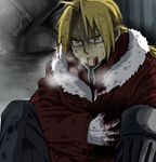  ahoge bad_id bad_pixiv_id bleeding blonde_hair blood edward_elric fullmetal_alchemist fur_trim gloves male_focus mitsu_yomogi solo yellow_eyes 