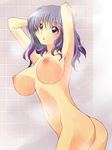  armpits arms_up ass bathing breasts female hair_ribbon hair_ribbons izayoi_sakuya large_breasts navel nipples nude perky_breasts puffy_nipples ren_(ren-ai) ren_ai_(pixiv2092094) ribbon shower silver_hair solo standing touhou wet 
