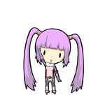  boots chibi full_body gloves hair_tubes hand_up long_hair open_mouth potaaju purple_hair simple_background solo sophie_(tales) tales_of_(series) tales_of_graces twintails very_long_hair 