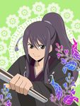  alternate_costume alternate_hairstyle black_eyes black_hair closed_fan fan folding_fan hakama japanese_clothes kotori_hina long_hair male_focus ponytail smile solo tales_of_(series) tales_of_vesperia yuri_lowell 