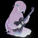  1girl black_background bocchi_the_rock! guitar hair_tie highres hitori_bocchi instrument kneeling pants pink_pants pink_track_suit ritoon_0 simple_background 