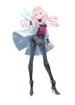  1girl artist_request boots coat copyright_request cryokinesis double_helix_blossom high_heel_boots high_heels highres long_hair looking_at_viewer magic official_art pink_hair red_eyes skirt white_coat 