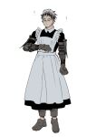  1boy ? alternate_costume blonde_hair colored_tips confused dorohedoro enmaided facial_mark maid male_focus multicolored_hair no_eyebrows risu_(dorohedoro) solo standing tachi-e to_(pixiv_34180059) tool_belt white_background 