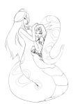  2girls breasts camel_(dansen) female lamia long_hair milia milia_wars monochrome monster_girl multiple_girls one_eye_closed original short_hair unbirthing vore 