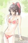  arm_support bad_id bad_pixiv_id banzai_nekomimi bikini brown_hair highres love_plus midriff navel polka_dot ponytail sketch solo swimsuit takane_manaka 