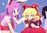  4girls absurdres animal_ears black_hair commentary_request dress highres inaba_tewi kanisawa_yuuki long_hair medicine_melancholy multiple_girls open_mouth purple_hair rabbit_ears red_eyes reisen_udongein_inaba shirt short_hair short_sleeves skirt su-san tagme touhou translation_request 