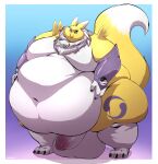 absurd_res anthro bandai_namco belly big_belly canid canine digimon digimon_(species) fox heftyotter hi_res male mammal moobs obese obese_anthro obese_male overweight overweight_anthro overweight_male renamon solo solo_focus thick_thighs