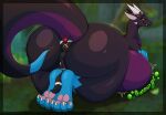 &lt;3 2024 4_toes abdominal_bulge ambiguous_gender ambiguous_pred annika_(pippuri) anthony_(tero-dragon) ass_up belly belly_squish between_butt big_belly big_butt big_dom_small_sub big_tail black_body black_nose black_scales blue_paws blurred_background blush border butt cheek_spikes claws countershade_belly countershade_tail countershading digestion digestion_noises digital_drawing_(artwork) digital_media_(artwork) dominant dragon duo eeveelution emanata extreme_size_difference eyelashes eyewear eyewear_on_head facial_spikes fangs feet female_(lore) feral forest fur fur_markings generation_2_pokemon goggles goggles_on_head headgear hi_res horn huge_butt imminent_anal_vore imminent_vore larger_ambiguous larger_feral larger_pred looking_at_another looking_back lying male_(lore) markings motion_lines multicolored_body multicolored_scales narrowed_eyes nintendo on_front on_ground onomatopoeia orange_eyes outside pawpads paws pink_pawpads plant pokemon pokemon_(species) purple_body purple_scales quadruped raised_tail red_sclera rumbling_stomach scales scalie shiny_pokemon simple_background size_difference smaller_ambiguous smaller_feral smaller_prey smile sound_effects spikes spikes_(anatomy) squish submissive submissive_feral tail teeth text thick_thighs toes tree umbreon vore white_claws wide_hips willing_prey wingless_dragon ziravore