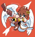 5_fingers 5_toes angel blush brown_hair butanchu0426 clothing feathered_wings feathers feet fingers footwear hair humanoid kid_icarus light_body light_skin looking_at_viewer male nintendo not_furry open_mouth open_smile pit_(kid_icarus) sandals signature simple_background smile solo toes winged_humanoid wings