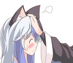  animal_ears blue_dress blue_hair blush cat_ears closed_eyes comic dress hand_on_another's_head kamishirasawa_keine kemonomimi_mode lozelia morichika_rinnosuke multicolored_hair no_hat no_headwear petting shirt silent_comic silver_hair sweatdrop touhou two-tone_hair 