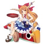  :q alcohol belt bow brown_eyes chain cuffs cup gourd hair_bow horns ibuki_suika long_hair miyao_ryuu orange_hair sakazuki sake shirt sitting skirt sleeveless sleeveless_shirt socks solo tongue tongue_out touhou white_legwear wrist_cuffs 