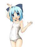  bad_id bad_pixiv_id blue_eyes blue_hair bow cirno hair_bow kinakomoti one-piece_swimsuit open_mouth school_swimsuit simple_background skin_tight solo swimsuit touhou white_school_swimsuit white_swimsuit 