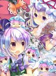  bad_id bad_pixiv_id blonde_hair blue_dress blue_eyes breasts chibi chibi_on_head cleavage clone dress drooling fan gap gloves green_dress hair_ribbon hat kedama_milk konpaku_youmu medium_breasts minigirl multiple_girls on_head open_mouth pink_eyes pink_hair purple_dress reaching ribbon saigyouji_yuyuko shirt silver_hair smile touhou white_gloves yakumo_yukari 