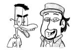 2024 anatid angry_video_game_nerd anseriform avian beak bird black_hair clothing collared_shirt crossover duck duckman duckman_(character) duo first_person_view grey_clothing grey_headwear greyscale hair headgear headwear human jay_sherman looking_at_viewer male mammal monochrome nostalgia_critic open_mouth parody shirt simple_background the_critic_(series) toothed_beak topwear traditional_media_(artwork) vivadarevo white_background white_clothing white_collared_shirt white_shirt white_shirt_collar white_topwear