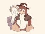  1boy aeki-yi bird blonde_hair bonnet crossdressing glasses hand_up highres linus_torvalds linux looking_at_viewer meme middle_finger open_mouth penguin short_hair smile solo tux upper_body white_background 