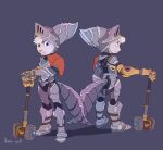 2024 anthro armor blue_eyes breastplate clothing cybernetic_arm cybernetic_limb eyebrows female fur furgonomics grey_body grey_fur hammer head_tuft headgear helmet hi_res ilaac-art knight lombax mammal melee_weapon ratchet_and_clank rivet_(ratchet_and_clank) solo sony_corporation sony_interactive_entertainment standing tail_armor tools tuft warrior weapon