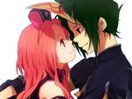  1girl arietta bad_id bad_pixiv_id bare_shoulders collar couple detached_sleeves eye_contact green_eyes green_hair hat hetero long_hair looking_at_another mask pink_eyes pink_hair profile short_hair simple_background sync tales_of_(series) tales_of_the_abyss tomo_(sjim) 