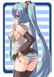  aqua_eyes aqua_hair ass blush breasts covered_nipples detached_sleeves hatsune_miku kokorono_arika large_breasts long_hair necktie panties pussy_juice remote_control_vibrator skirt solo striped striped_panties thighhighs twintails underwear very_long_hair vibrator vibrator_under_clothes vibrator_under_panties vocaloid 