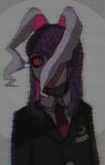  1girl animal_ears bad_id bad_twitter_id blazer collared_shirt crescent crescent_pin glitch jacket long_hair looking_to_the_side n0een necktie purple_hair rabbit_ears rabbit_girl red_eyes red_necktie reisen_udongein_inaba shirt sketch touhou upper_body white_shirt 