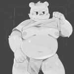 2024 anthro asian_clothing bear belly big_belly bodily_fluids clothed clothing clothing_lift east_asian_clothing fundoshi hi_res japanese_clothing kemono male mammal masshiro moobs navel nipples overweight overweight_male shirt shirt_lift solo sweat topwear underwear
