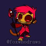 alastor_(hazbin_hotel) anthro bloons_tower_defense brown_body brown_fur clothed clothing demon digital_media_(artwork) foxwhodraws fur hair haplorhine hazbin_hotel invalid_tag male mammal monkey ninja_kiwi primate red_eyes red_hair simple_background smile solo tail teeth