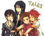  bad_id bad_pixiv_id black_eyes black_hair blue_hair brown_eyes brown_hair coat fingerless_gloves gloves gradient_hair grin jude_mathis lloyd_irving long_hair luke_fon_fabre mayo. multicolored_hair multiple_boys red_hair red_shirt shirt smile tales_of_(series) tales_of_symphonia tales_of_the_abyss tales_of_vesperia tales_of_xillia yuri_lowell 