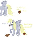  angry_muffin blonde_hair colored_text comic crown cutie_mark derpy_hooves_(mlp) eating english_text equine female feral food_chain friendship_is_magic grey_body hair hasbro horse mammal merejump muffin_king muffins my_little_pony pegasus plain_background pony solo text transparent_background wings wut? yellow_eyes 