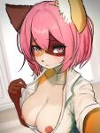 absurd_res anthro areola big_breasts blush blush_lines breasts brown_face brown_hands calico_cat clothed clothing countershade_face countershade_torso countershading domestic_cat exposed_breasts eyebrow_through_hair eyebrows eyelashes felid feline felis female fingers fur hair hand_on_clothing hi_res kemono lilkon looking_at_viewer mammal nipples office_clothing office_lady open_clothing open_mouth orange_body orange_face orange_fur partially_clothed pink_areola pink_eyes pink_hair pink_nipples presenting presenting_breasts seductive shirt short_hair solo solo_focus topwear translucent translucent_hair white_body white_clothing white_face white_fur white_shirt white_topwear window yumaru_(lilkon)